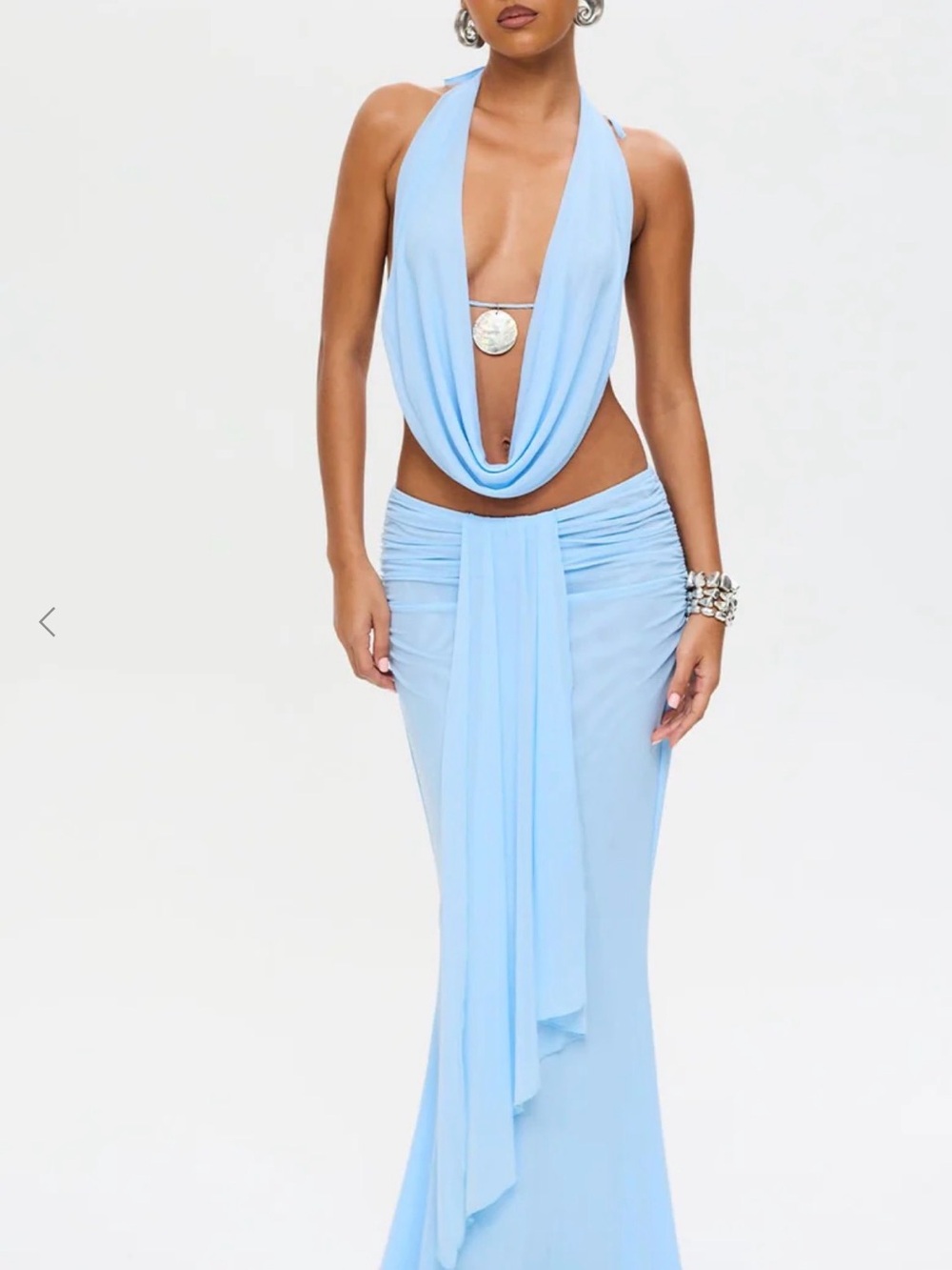 Light Blue Draped Halter Mermaid Two piece set